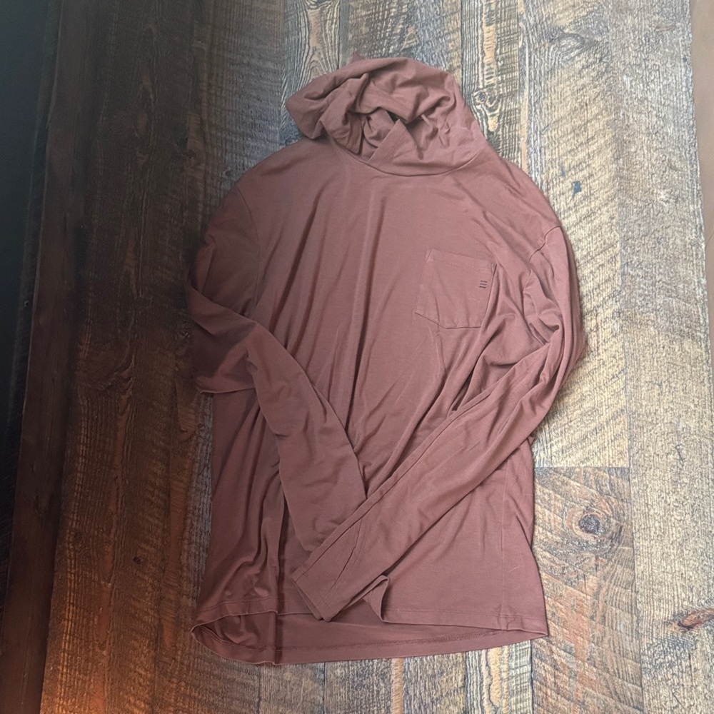 Free Fly Apparel Men's Long Sleeve Hooded Tee in Rust Brown